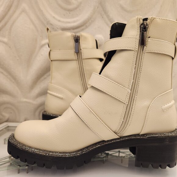 Kenneth Cole Reaction Boots Size 6 Ivory Tate Biker Jewel Faux Leather. NIB - Picture 5 of 15